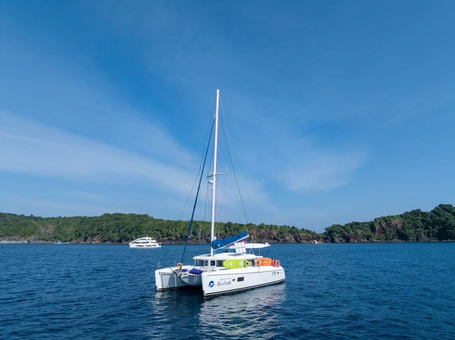 Phuket luxury catamaran charter with water slide and ocean views